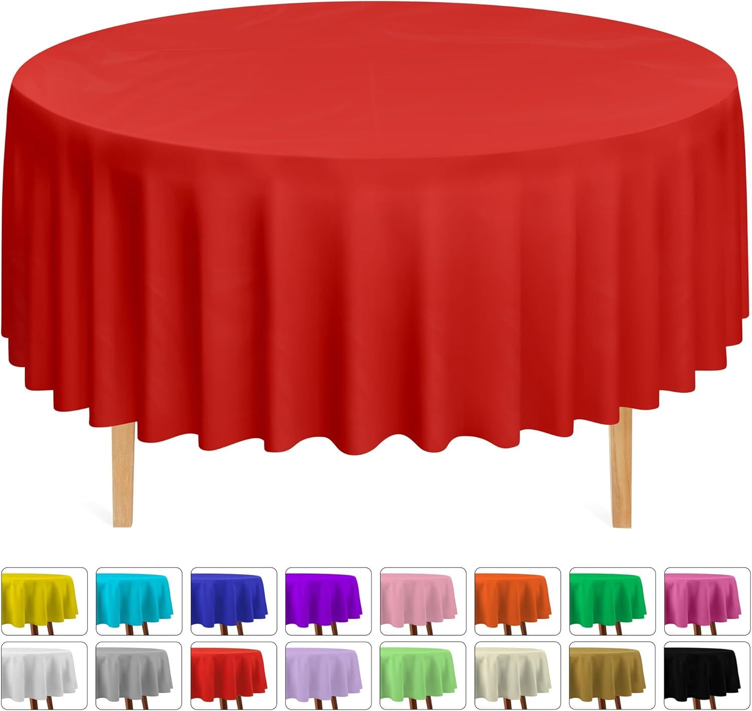 24 Round Tablecloths -BPA- Free Plastic, 84 inch, Dining Table Cover, Red