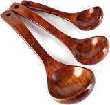 Wooden Ladle for Soup, 3 Size Wooden Spoons for Deep Pot & Bowl, Heat Resistant Handles, Non-Stick Wood Kitchen Utensils Set for Cooking, Serving and Stirring Thick Stews, House Warming Gifts