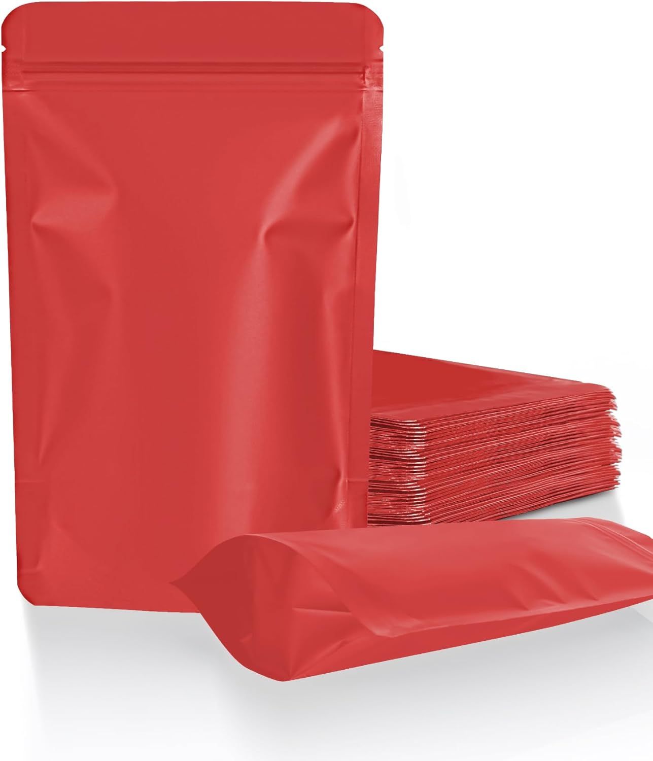 100 Pack Resealable Stand Up Bags,7.9" x 11.8" Smell Proof Pouch Sealable Foil Pouch Bags for Packaging (Red)