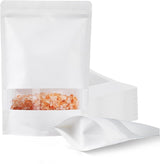 100 Pcs White Paper Bags with Window, 7.9" x 11.8" Stand Up Pouches Bags, Zipper Food Storage Bags for Packaging Products, Reusable, Sealable