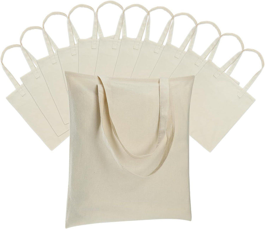 12 Pack Canvas Tote Bag - Lightweight Thin Tote Bags Bulk Blank Shopping Reusable Grocery Bags for DIY Gift Sublimation Activity - Beige