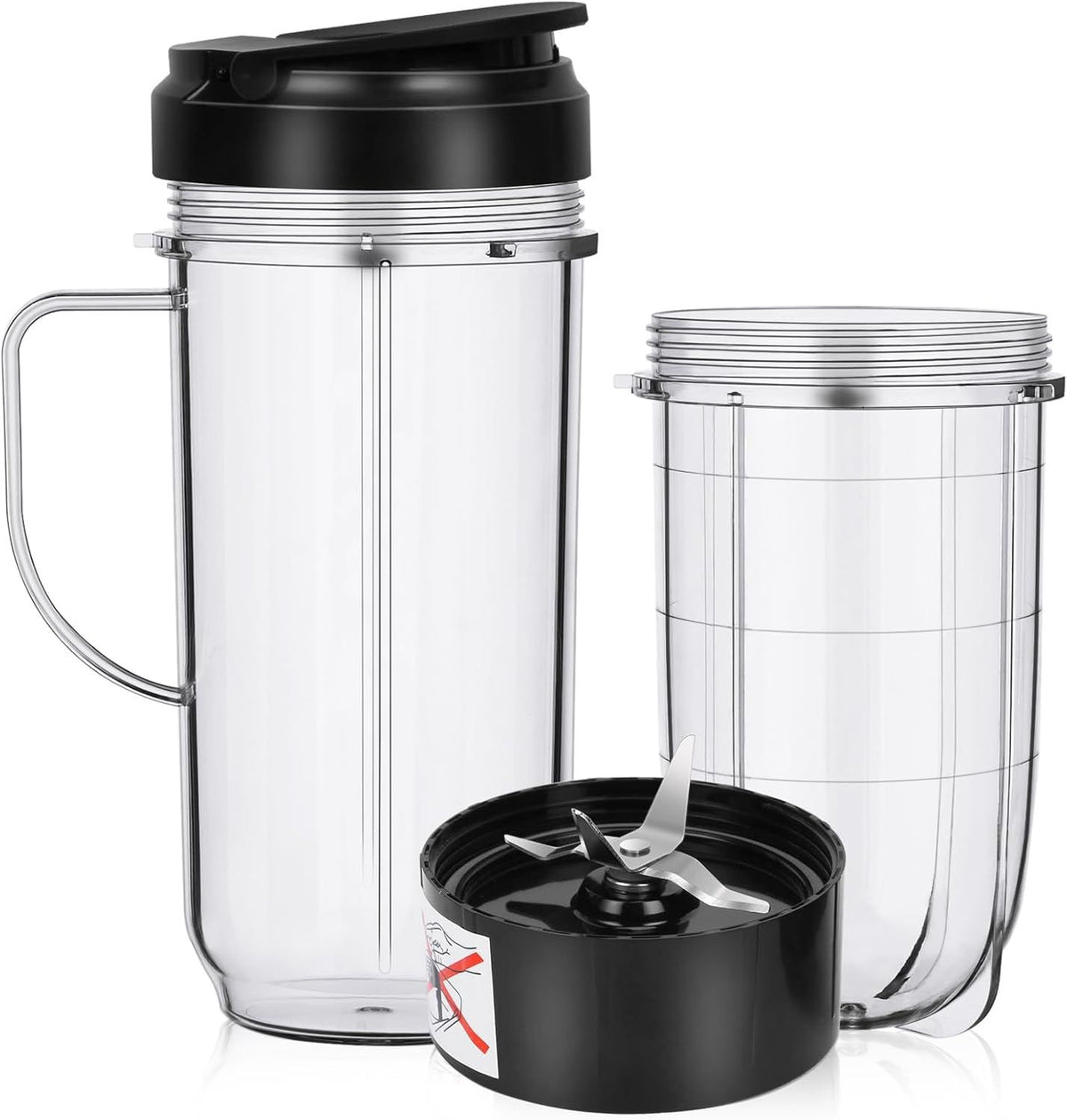 2 Pack Replacement Blender Cups set for magic bullet ，22oz Tall Cup with Flip Top To-Go Lid，16oz Replacement Cup with Cross Blade Replacement Parts Compatible with 250W Magic Bullet MB1001