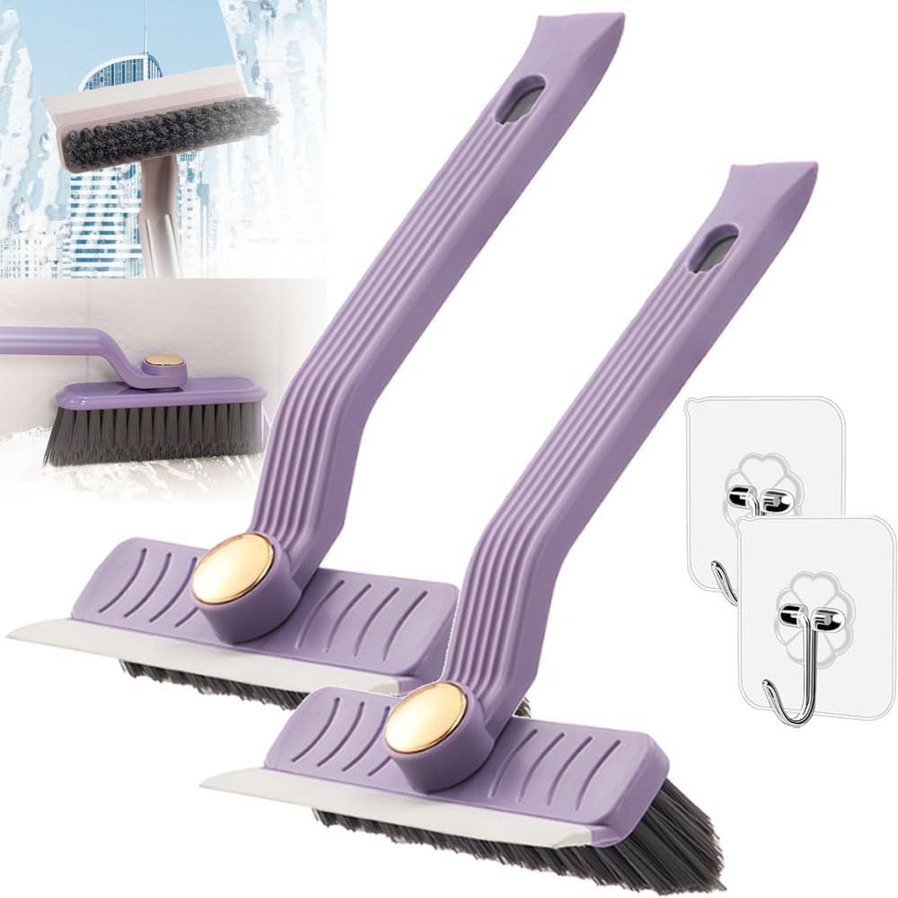Multi-Function Rotating Crevice Cleaning Brush, 360° Rotating No Dead Corners Crevice Gap Brush Hard Bristle Crevice Gap Cleaning Brush, Household Cleaning Tool for Kitchen Bathroom (2, Purple)