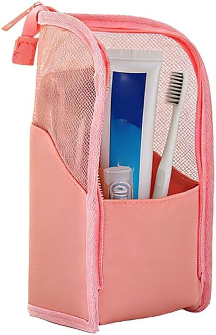 Standing Toiletry Bag, 2026 New Portable Lightweight Travel Toiletry Bag Nylon Travel Toothbrush Storage Hanging Travel Toiletry Bags for Cosmetic, Toothbrush, Toothpaste (1, Pink)