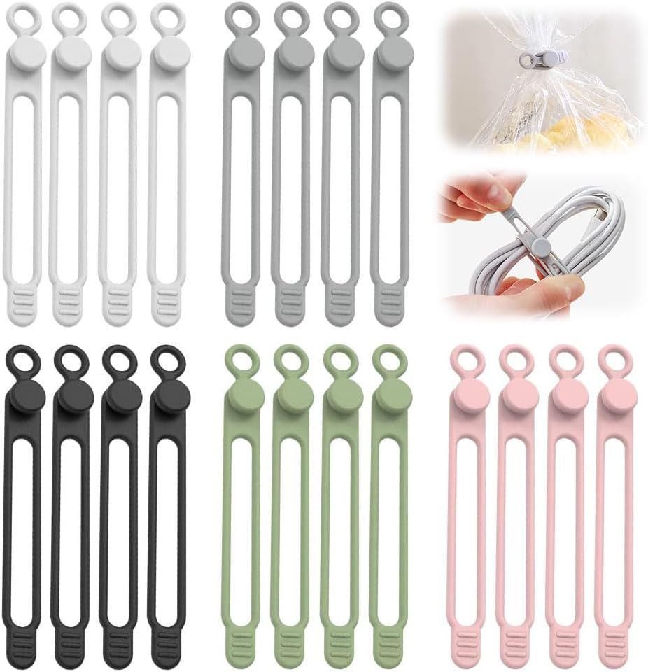 Data Cable Organizer, 2025 New Silicone Cable Ties Reusable Cable Management Organizer for Bundling and Fastening Cable Cords Wires (20)