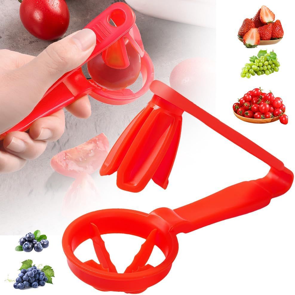 Cherry Tomato Strawberry Slicer, 2024 New Grape Cutter Grape Slicer for Toddlers, Grape Cutter Quarter Fruit Slicer tool for Vegetable Fruit Salad Cake Decoration (Red)