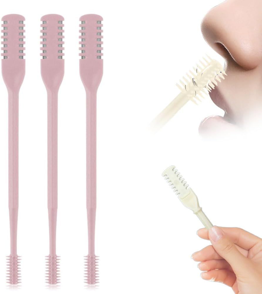 Nasal Hair Cutter, 2024 New Double Sided Nose Hair Knife Manual Nose Trimmer, 360 Rotating Nasal Razor Cutter with Ear Picker for Women and Men (Pink 3Pcs)