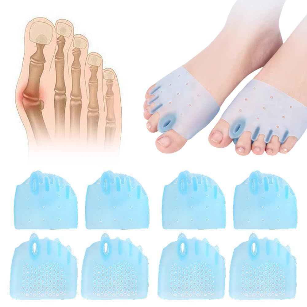 Silicone Toe Separator, 4 Pairs Gel Toe Separators Ball of Foot Cushions Toes Spreaders for Feet for Overlapping Toes, Hammer Toe Crooked Toes for Men & Women (Blue)