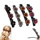 4 Pcs Sparkling Crystal Stone Braided Hair Clips for Women and Girls, 2026 New Hair Braid Clips Easily Braided Hair Bands, Shiny Rhinestone Hair Clip Duckbill Hairpin (Flower)
