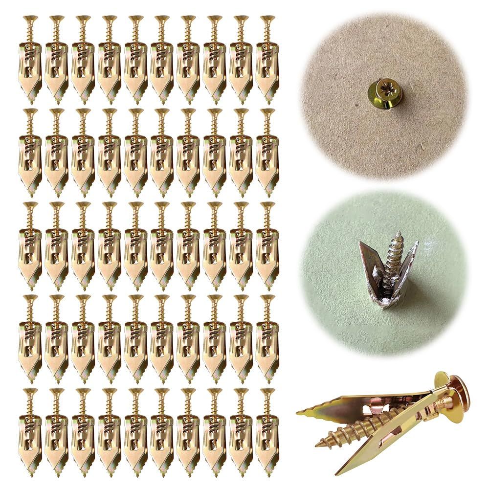 Self-Drilling Anchors Screws, 2024 New Zinc Plated Steel Self-Drilling Anchors Drilling Drywall Anchors with Screws, Wall Anchors Easy Application for TV Bike Cabinet (50, 12 mm x 30 mm)
