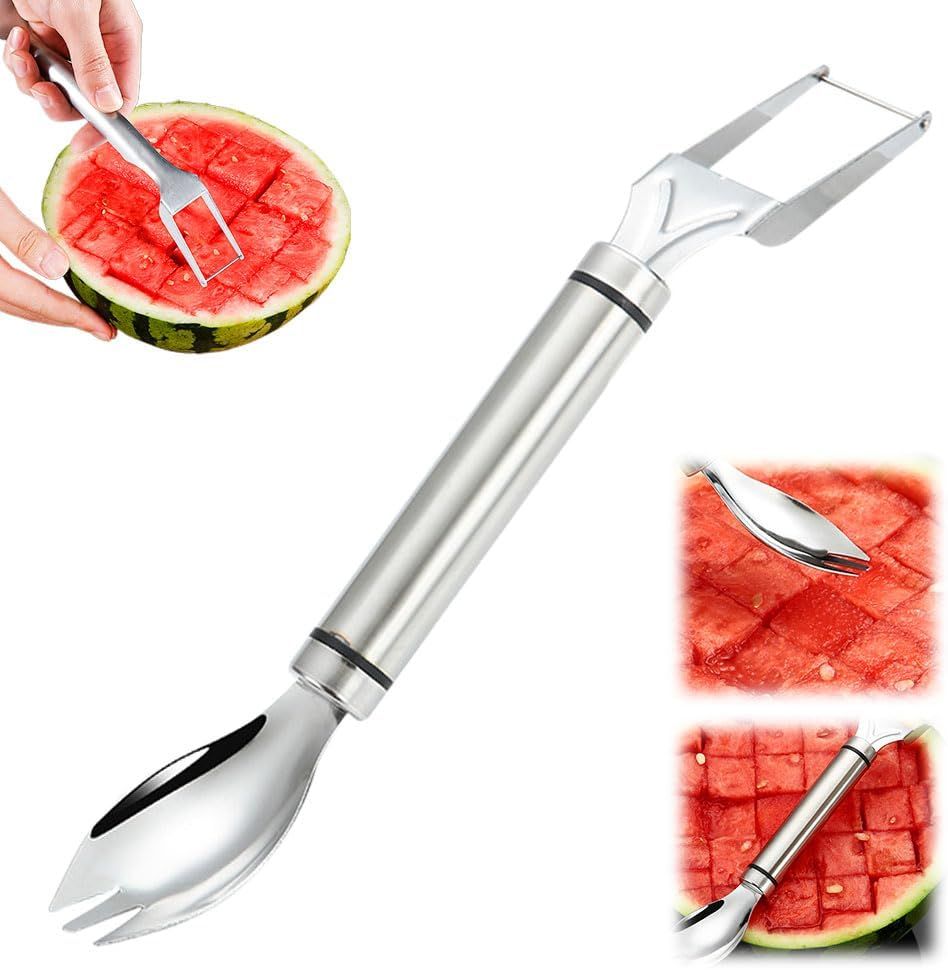2-in-1 Stainless Steel Fruit Cutter Watermelon Cutter, Watermelon Slicer Cutter Summer Watermelon Cutting Artifact for Kitchen DIY (1)