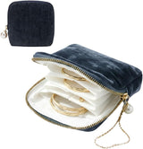Travel Jewelry Case, Small Velvet Jewelry Pouch Bag with Zipper, Mini Portable Organizer for Earrings Rings Necklaces, Anti-Scratch Portable Storage Bag (Smog Blue)