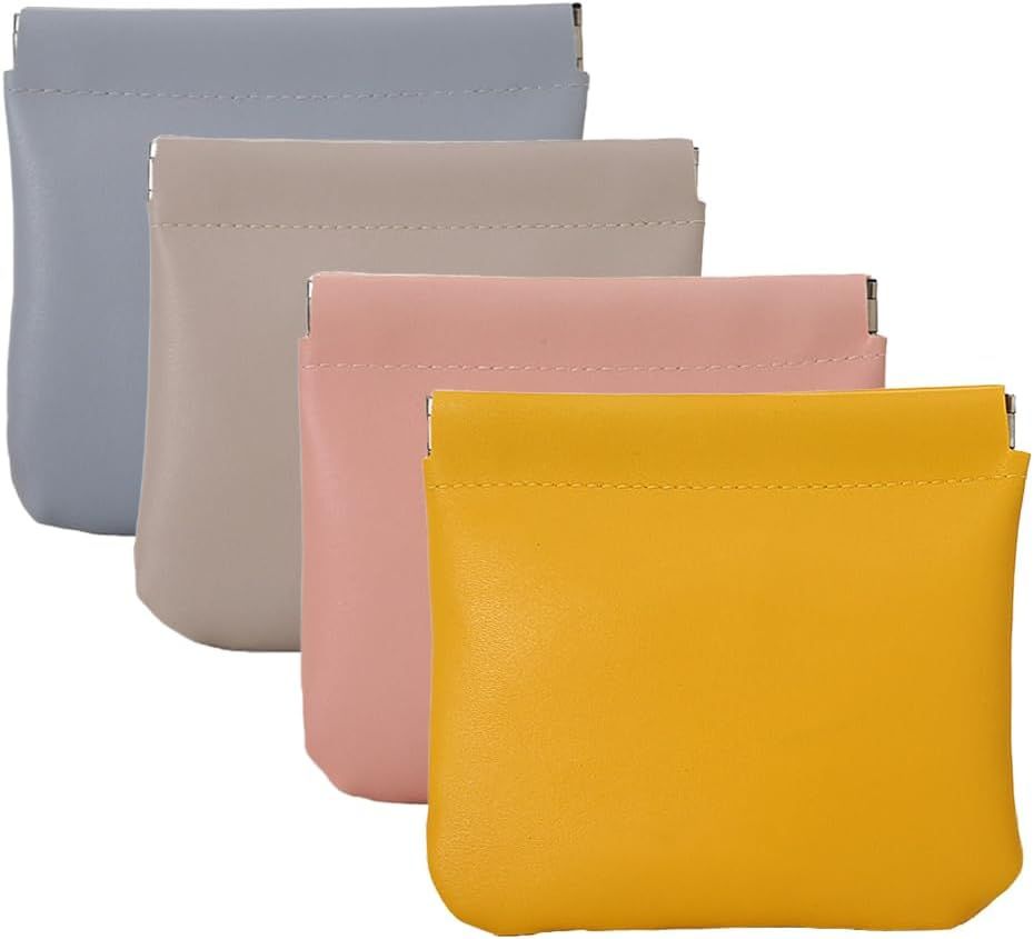 4 Pcs Leather Pouch for Purse, Snap Closure Self-Sealing Cosmetic Bag, Mini Waterproof Organizer for Makeup, Coins, Jewelry, Eyeglasses (B, 4.7X4.5 inches)