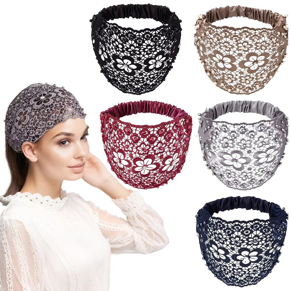 2025 New Elegant Floral Beaded Headbands for Women, Wide Lace Hair Bandanas, Boho Hair Accessories (5PCS, one size)
