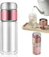 Double Walled Glass Tea Tumbler with Infuser, 17 Oz/500ml Portable Tea Infuser Bottle with Stainless Steel Filter (rose gold, 500, Milliliters)