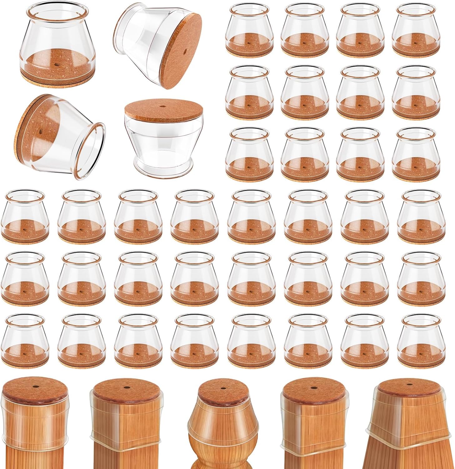 Ansible 36 Pack Chair Leg Floor Protectors for Hardwood Floors, Silicone Felt Covers Pads Caps, Protect Wood Furniture Feet Floors Noise Reduce and Scratch (Universal Large & Clear)