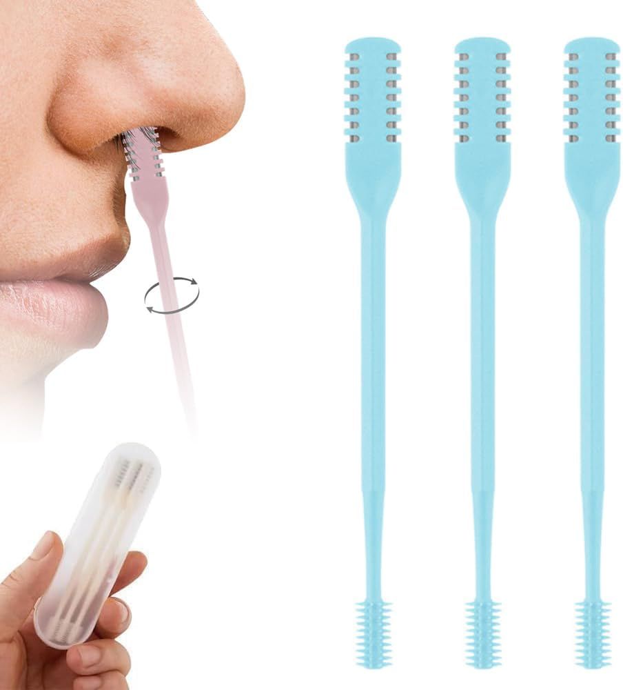2-in-1 Nose Hair Trimmer for Men & Women, Manual 360° Rotating Multifunctional Nasal Hair Cutter & Ear Pick, Travel Essentials (Blue)