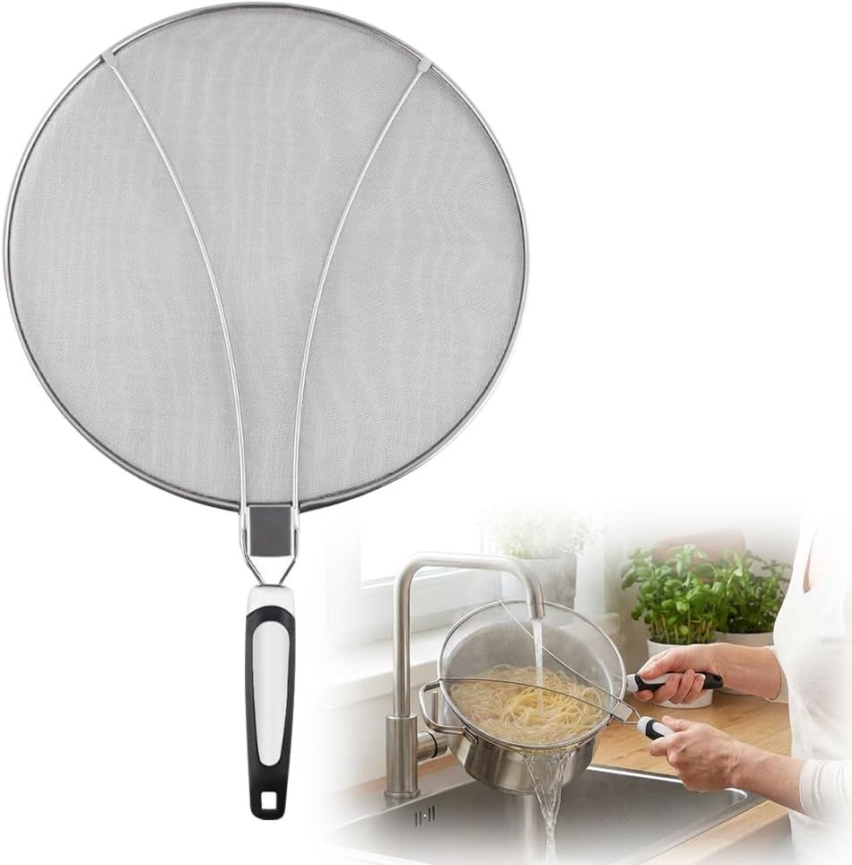 Stainless Steel Grease Splatter Guard, 11-Inch Fine Mesh Cover with Adjustable Comfort Grip Handle, Oil Splash Screen for Frying Pan, Cooking Pots, Skillet (1)