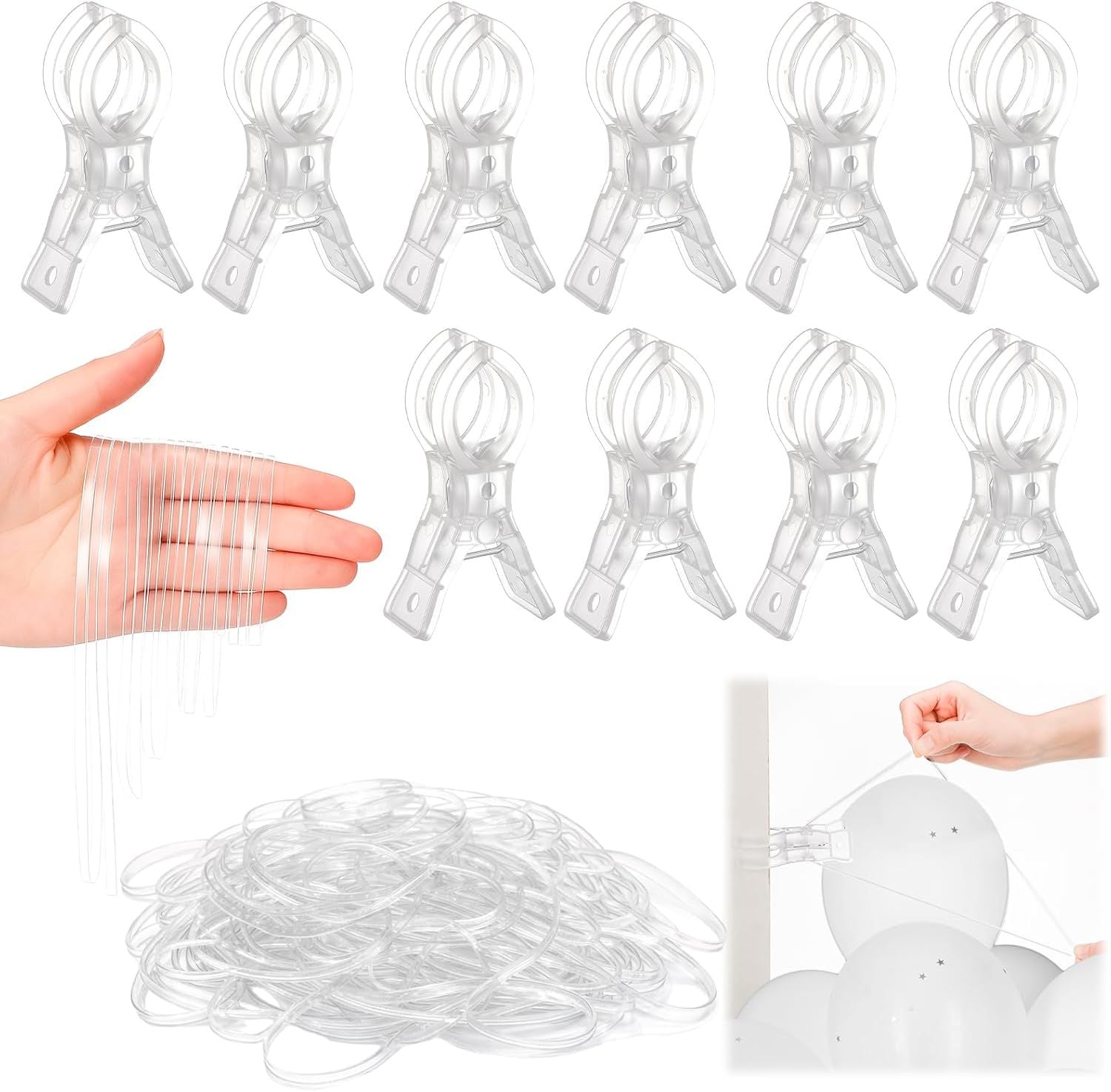 10 Pack Large Balloon Arch Clips 3.5 Inch Heavy Duty Clip and 300 Pcs Clear Rubber Bands for Balloon Arch Frame Garland Wall Birthday Decorations Crafts Woodworking Photography Studios