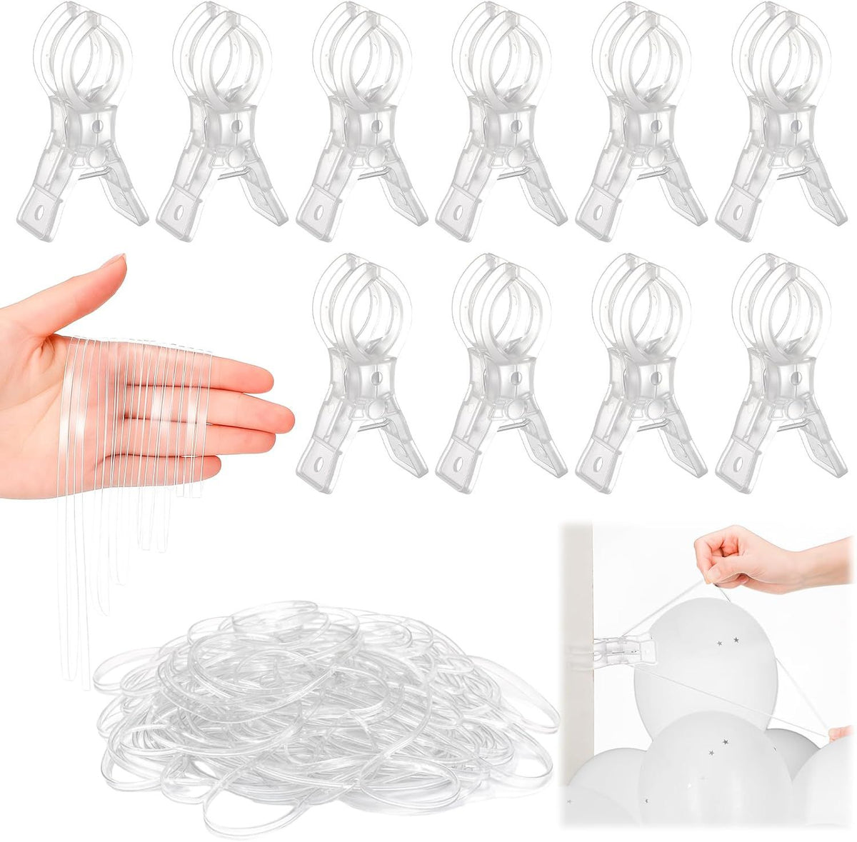 10 Pack Large Balloon Arch Clips 3.5 Inch Heavy Duty Clip and 300 Pcs Clear Rubber Bands for Balloon Arch Frame Garland Wall Birthday Decorations Crafts Woodworking Photography Studios