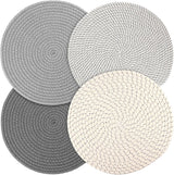Round Woven Placemats Set of 4, 13 Inches Kitchen Table Place Mats for Dining Table, Trivets for Hot Pots and Pans, Boho Table Decorations for Table Setting, Tabletop Accessories