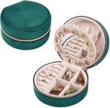 Small Portable Jewelry Box with Mirror for Travel, Luxury 3 Layers Jewelry Organizer Compact Case for Necklace Earring (Green Round)