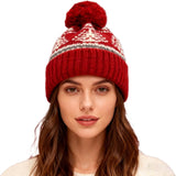 Women's Thick Classic Knit Bobble Hat for Winter Warm, Thermal Beanie with Pom Pom for Girls