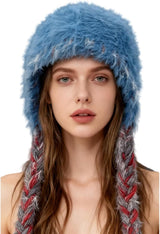 Women's Warm Plush Thick Knit Beanie Hat with Braids for Winter, Cute Ear Warmer Cap for Cold Fashion