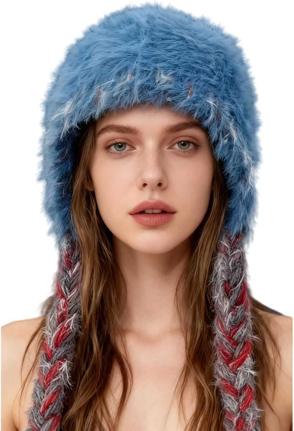Women's Warm Plush Thick Knit Beanie Hat with Braids for Winter, Cute Ear Warmer Cap for Cold Fashion