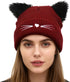 Knit Beanie with Cute Plush Cat Ear Embroidery for Women Girls, Winter Thick Warm Hats Fashion Accessory