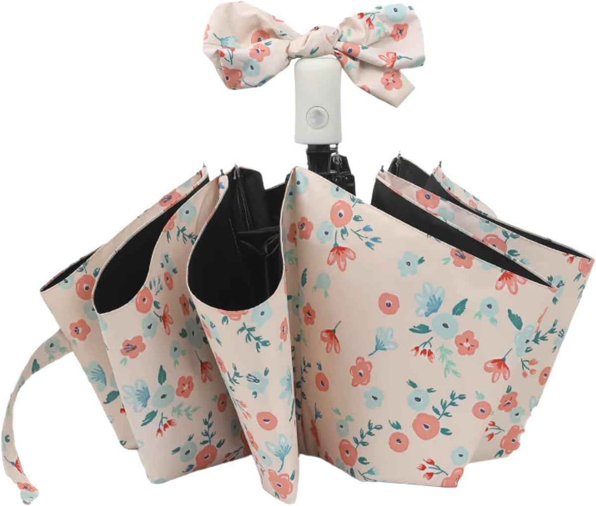French Style Floral Foldable UV Protection Umbrella for Women, Automatic Open Close Sun & Rain Portable Mini Compact Travel Umbrellas