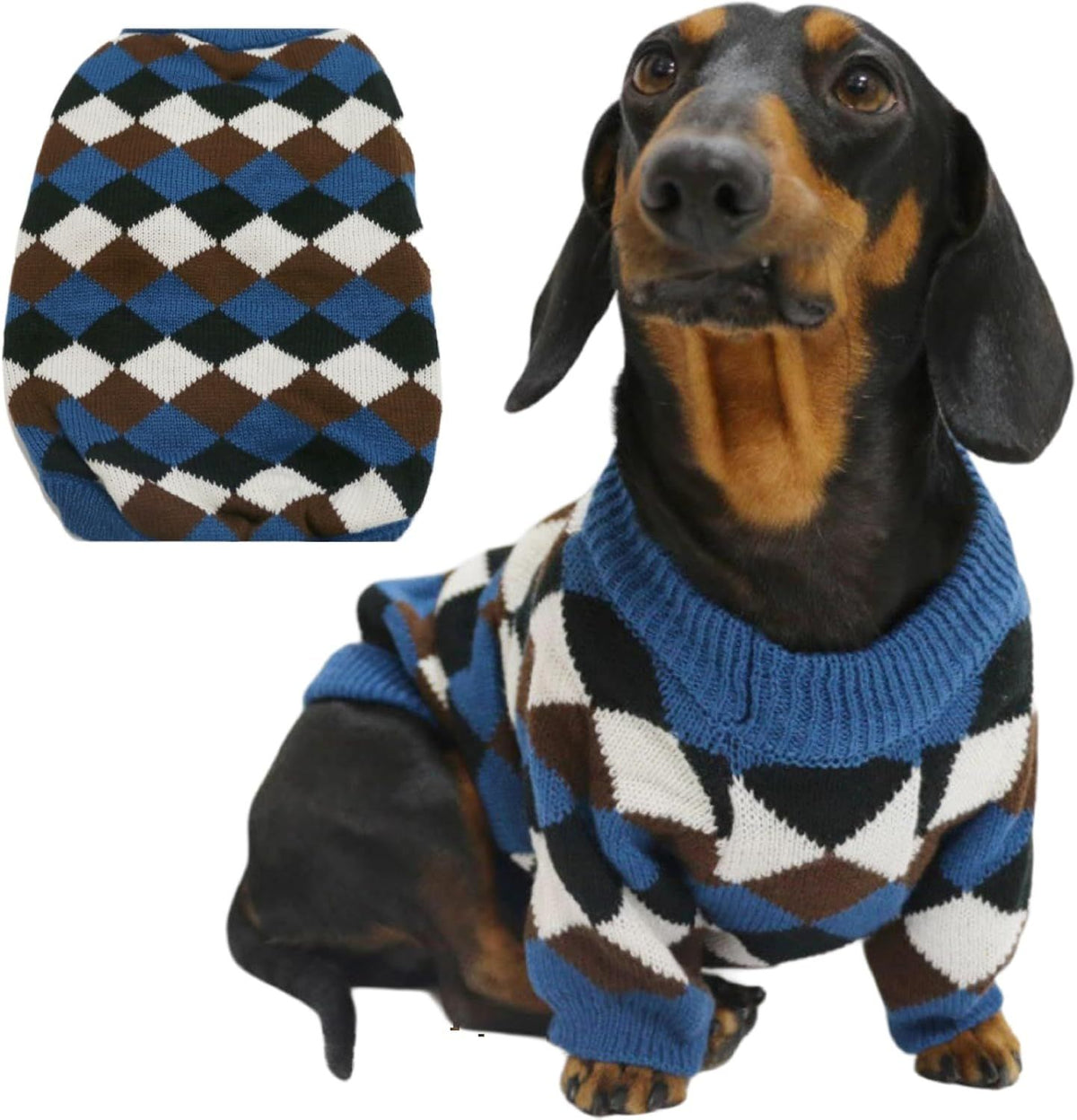 Small Medium Size Dog Cat Winter Sweater, Warm Thick Argyle Pattern Knitted Pullover Clothing for Pet (Small)