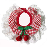 Cute Dog Cat Bandana, Pet Accessory Collar with Red Plaids Lace Edge Knitted Cherry Strawberry Charm (Cherry,XL)