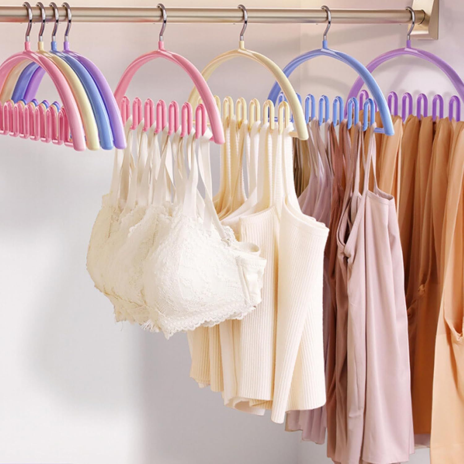 5 Pack Wave Hangers with Hooks for Bras Lingerie Cami Tops, Space-Saving Storage Multi-Functional Closet Organizer Hook (Blue,5)