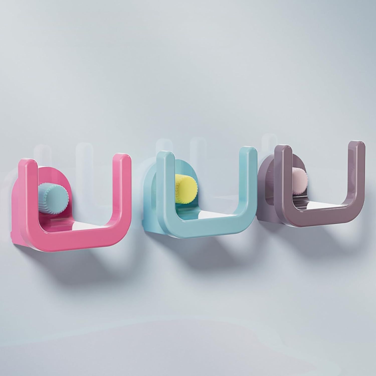 3 Pack Reusable Vacuum Suction Storage Organizer for Kitchen, Slippers in Bathroom, No Drilling Wall-Mounted Shoe Rack (Pink Blue Purple)