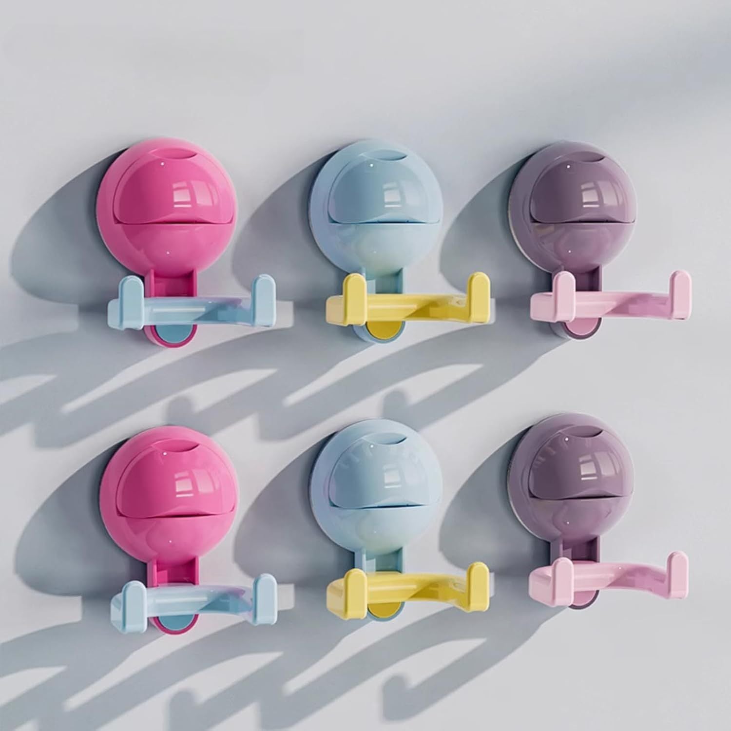 No-Trace No-Drill Vacuum Suction Cup Hook for Kitchen Bathroom, 3/6 Pack Colorful Dual-Head Door Back Towel Hangers (Pink Blue Purple,6)