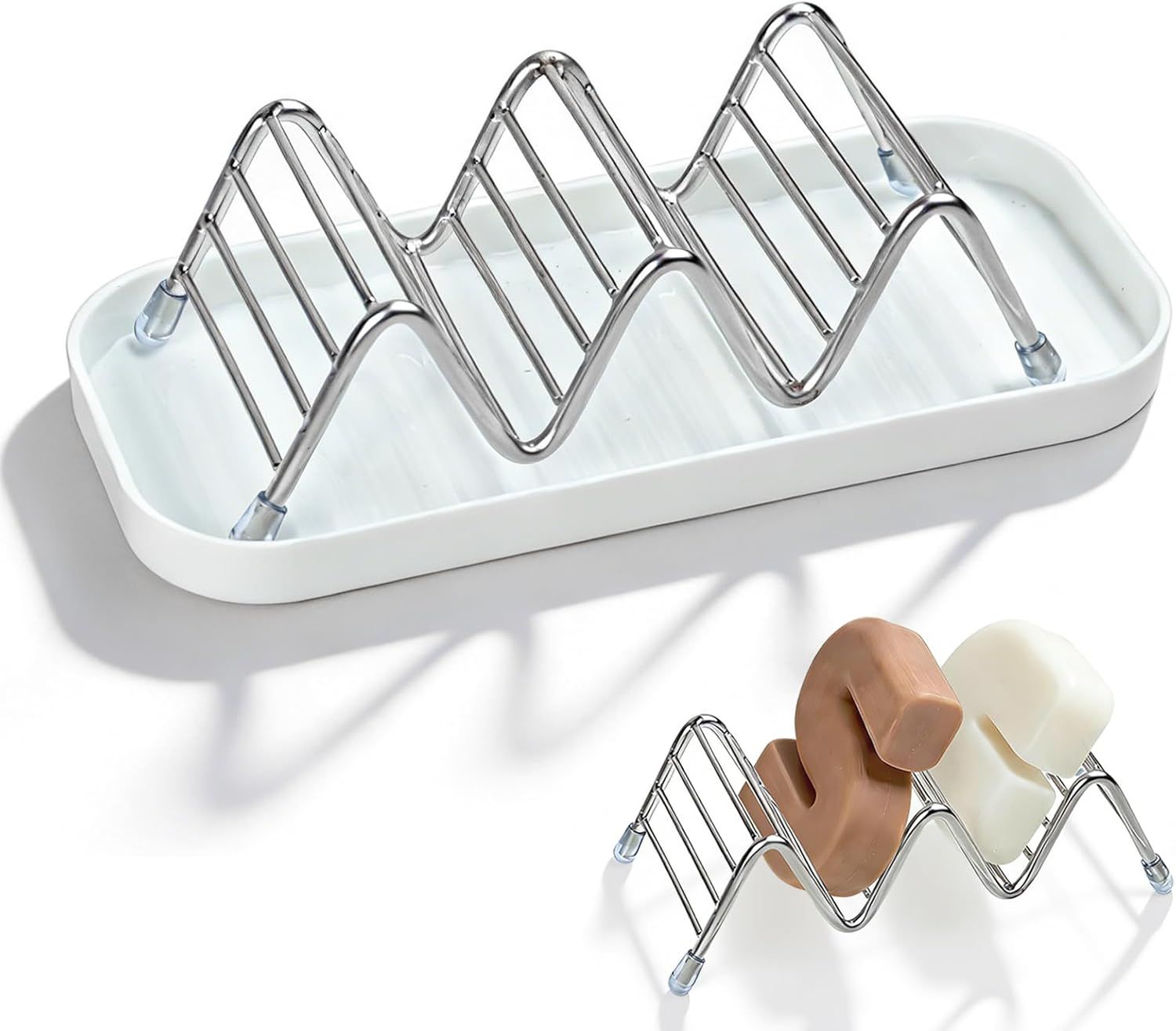 Shower Soap Shampoo Bar Holder, Stainless Steel Self Draining Bathroom Soap Dish Holder with Water Tray, Shower Caddy for Shampoo Bars, Conditioner Bars & Soap (7.4"×3.2")