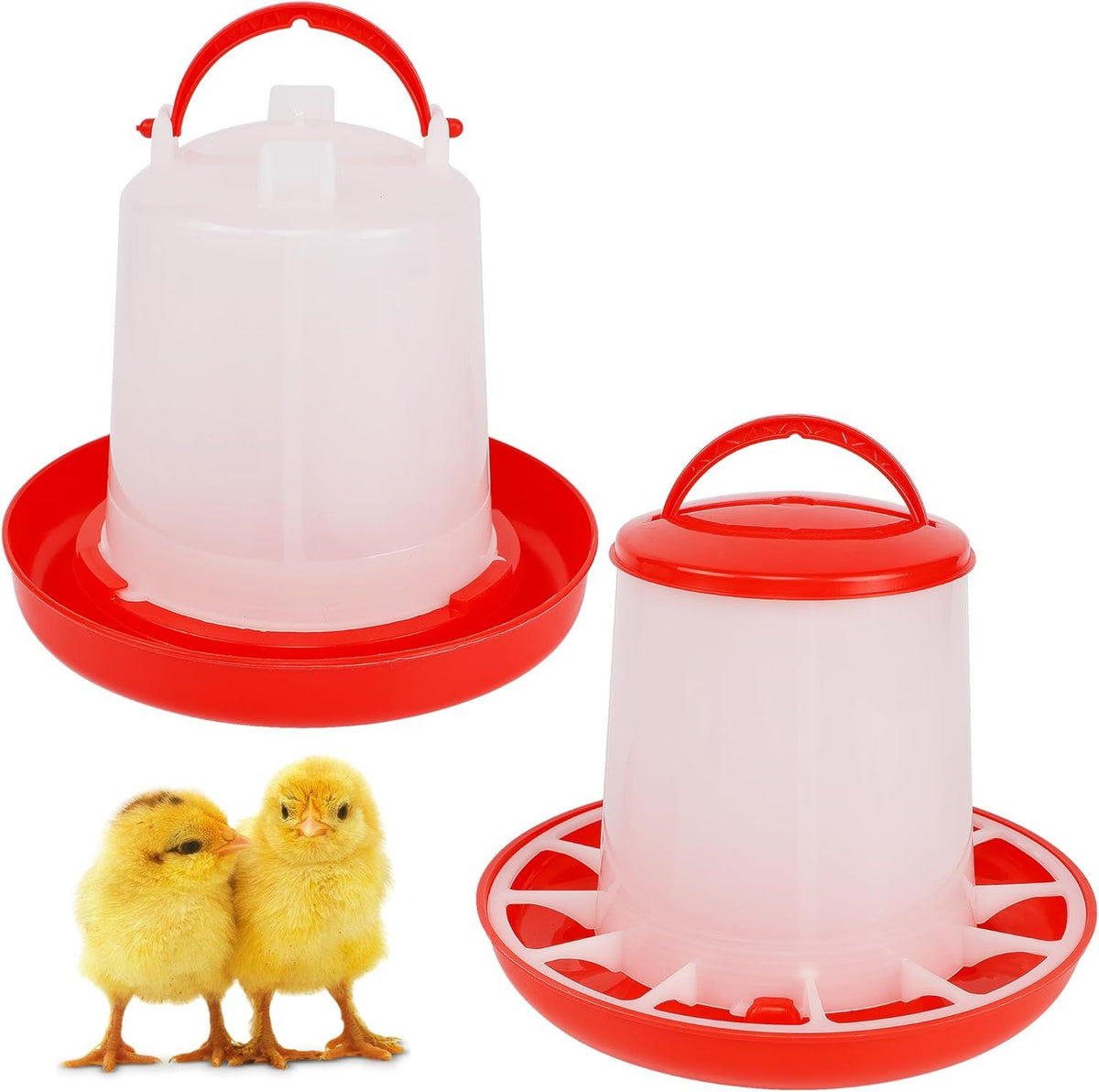 Chick Feeder and Waterer Set – 1 LB + 1 L Hanging Plastic Containers for Outdoor Baby Chicks Small Poultry Drinkers Feeders