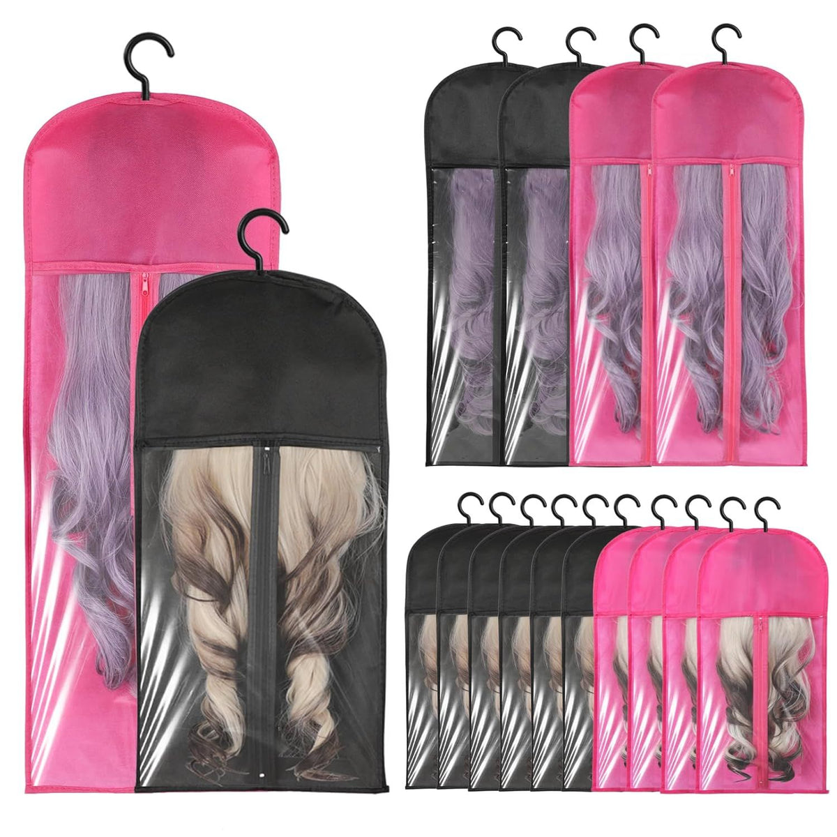 14PCS Wigs Storage Bags With Hanger, Dust-proof Wig Holder, Water-proof Wigs Rack & Organizer, Breathable Hair Extension Holder, Easy to Carry Wig and Accessories for Home, Travel, Hair Salon