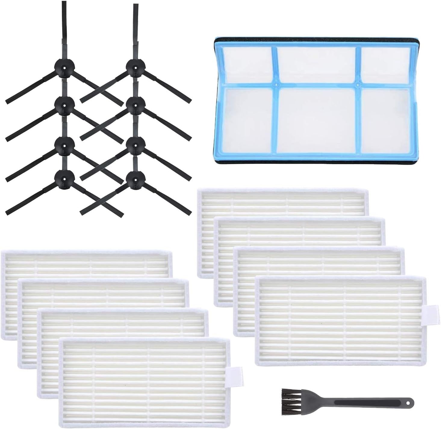 Replacement Parts for ILIFE V3 V3s V5 V5s Pro Robotic Vacuum Cleaner, Accessories Kit Includes Primary Filter & Side Brushes & 8 Robot Vacuum Cleaner Filters (1+8+8)