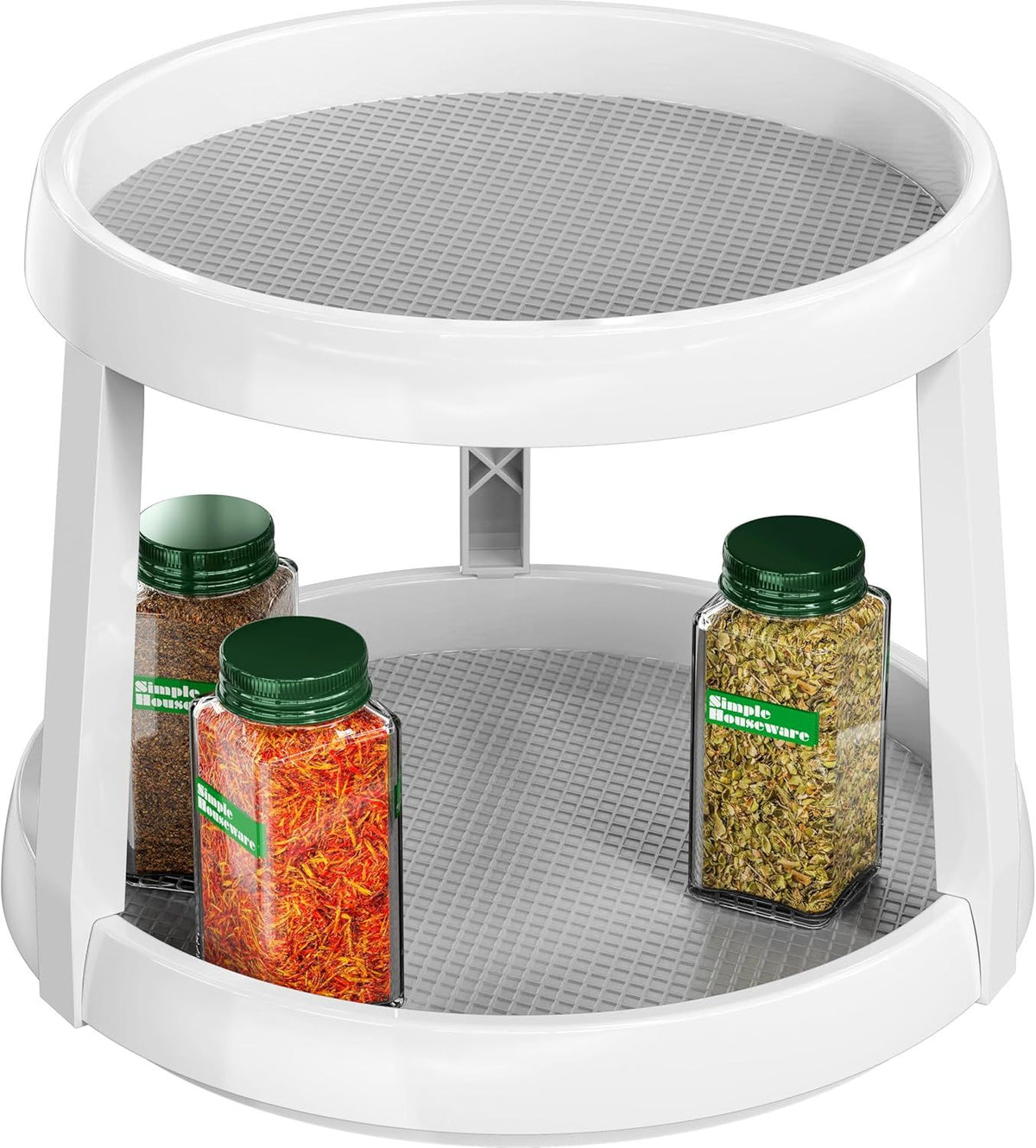 2-Tier Lazy Susan Spice Organizer, 10" Diameter, White/Gray