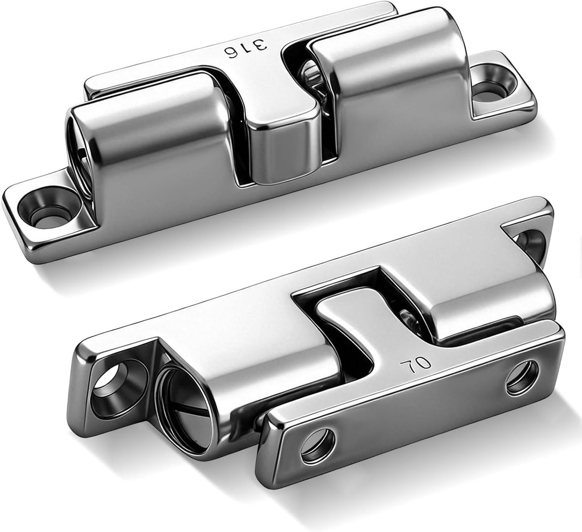2 Pack Marine Grade 316 Stainless Steel Cabinet Tension Catch 70 mm Double Ball Tension Roller Catch Latch for Ship Hardware, Deck Installation, Cabinet, Closet & Furniture Door