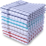 AMOUR INFINI Kitchen Dish Cloths Set of 8 - Ultra Soft, Highly Absorbent, Quick-Drying Terry Cotton Dishcloths 12"x12" Inch Wash & Cleaning Cloths for Kitchen & Dishwashing (Ass- Blue)
