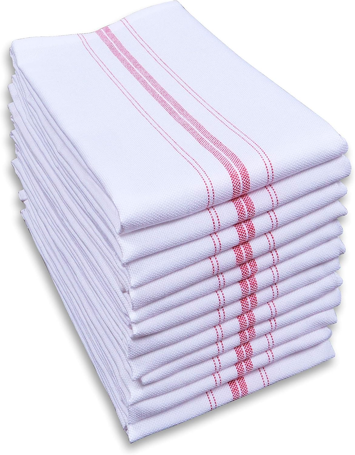 AMOUR INFINI Cotton White Kitchen Towels Set of 12 - Highly Absorbent, Soft, Quick Dry Dish Towel - Commercial, Restaurant and Bar Towels with Hanging Loop (16x28 Inch - Red)