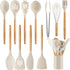 Silicone Cooking Utensil Set,12 PCS Cooking Cookware Kitchen Utensils Set for Cooking, Nonstick 446°F Heat-Resistant Cookware Kitchen Tools of Spoon,Brush,Whisk,Spatula,Turner Tongs (Khaki)