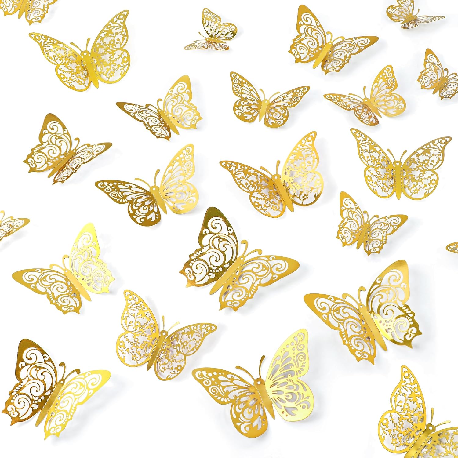 72 Pcs Gold Butterfly Decorations, 3 Sizes 3 Styles, 3D Butterfly Wall Decor, Party Decorations, Birthday Decorations, Butterflies for Crafts, Cake Decorating, Wall Room Decor