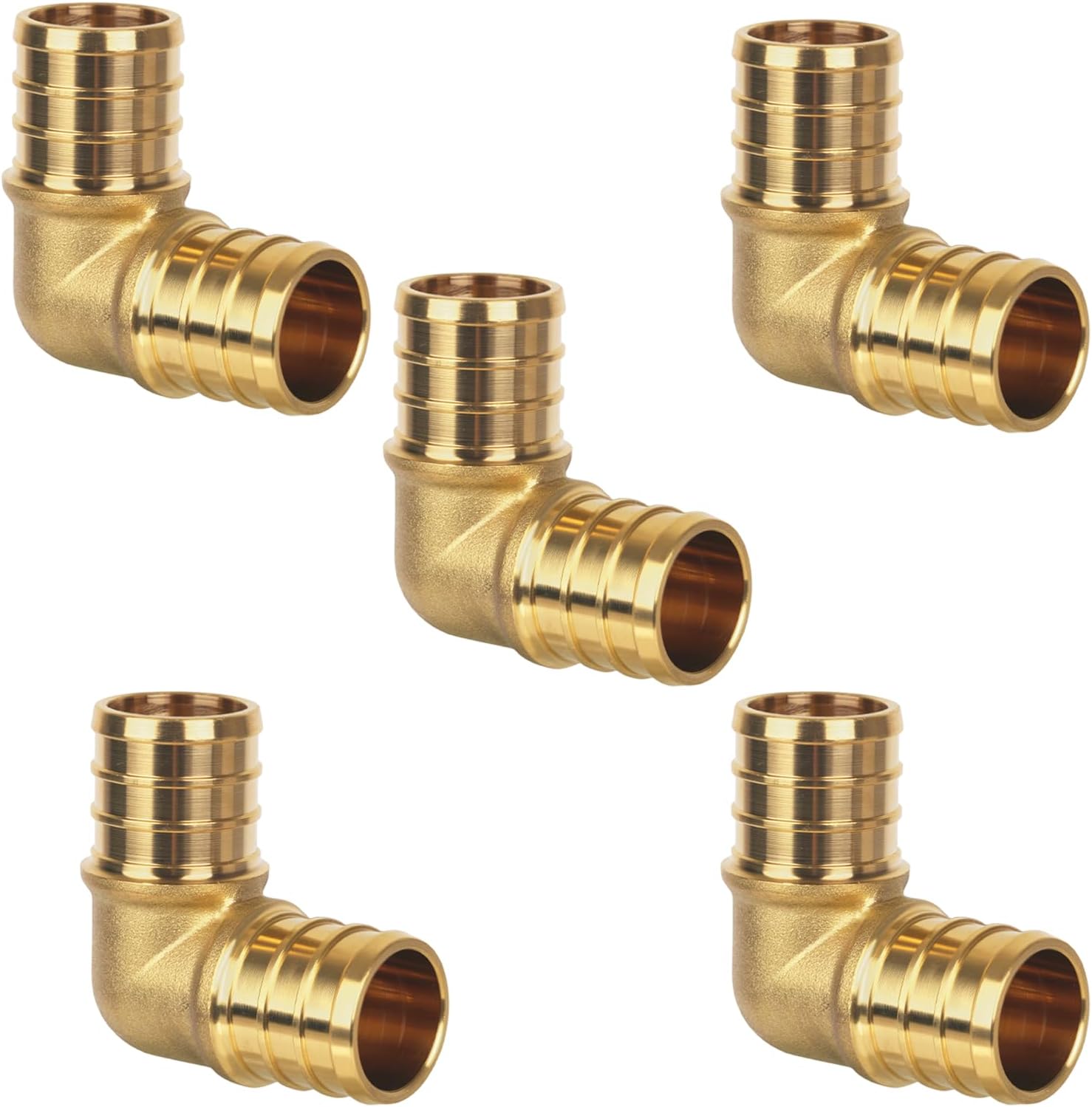 Pex Fittings, 3/4" Pex 90 Degree Elbow, Heavy-Duty Brass Crimp Fittings for PEX Pipes with Leak-Resistant Construction, NSF & UPC Certified, 5-Pack