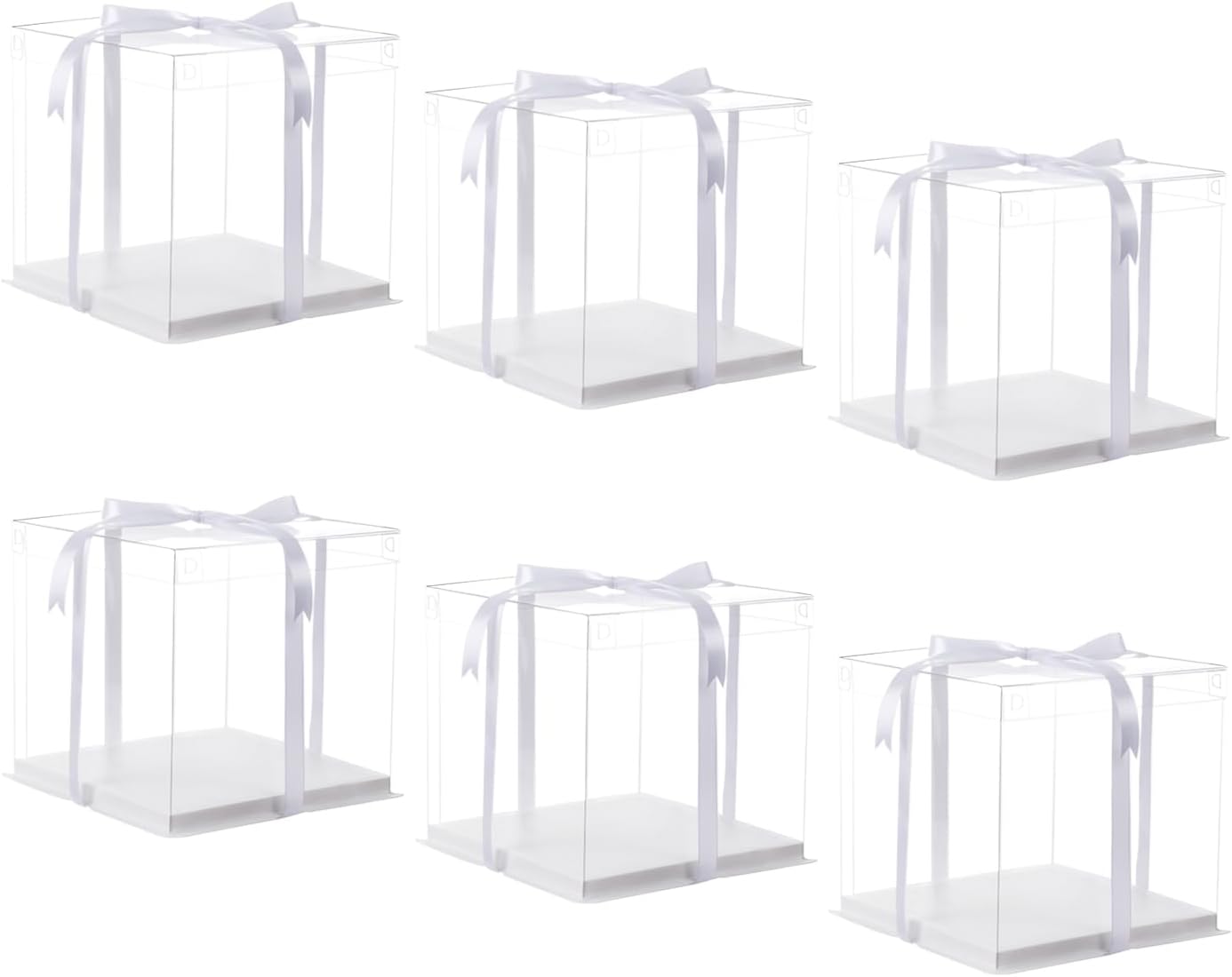10 inch Clear cake Box, Large Transparent cake Box,tall cake boxes with Ribbon,10x10x9inch - Suitable for packing 8" or 10" cakes,Clear Gift Display Box for Carry Tall Layer Gift-6Pcs-White
