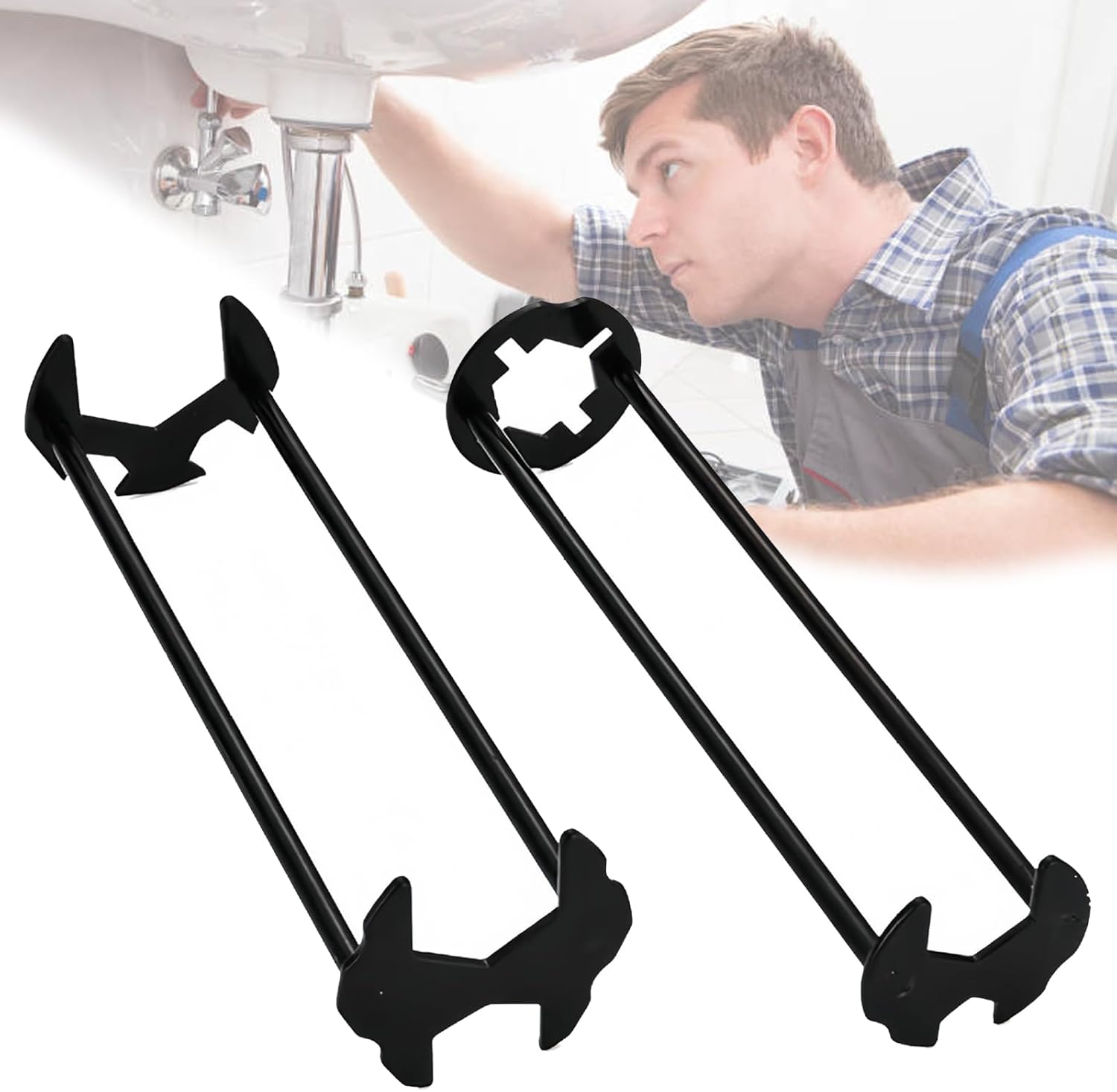 2 Pcs Four-jaw Hex Wrench, Basin Wrench Set,Tight Spaces Maintenance Installation Removal Faucet Tools, for Kitchen Bathroom Screws & Threads, Incompatible for Moen, , MasterFlow, Non-generic