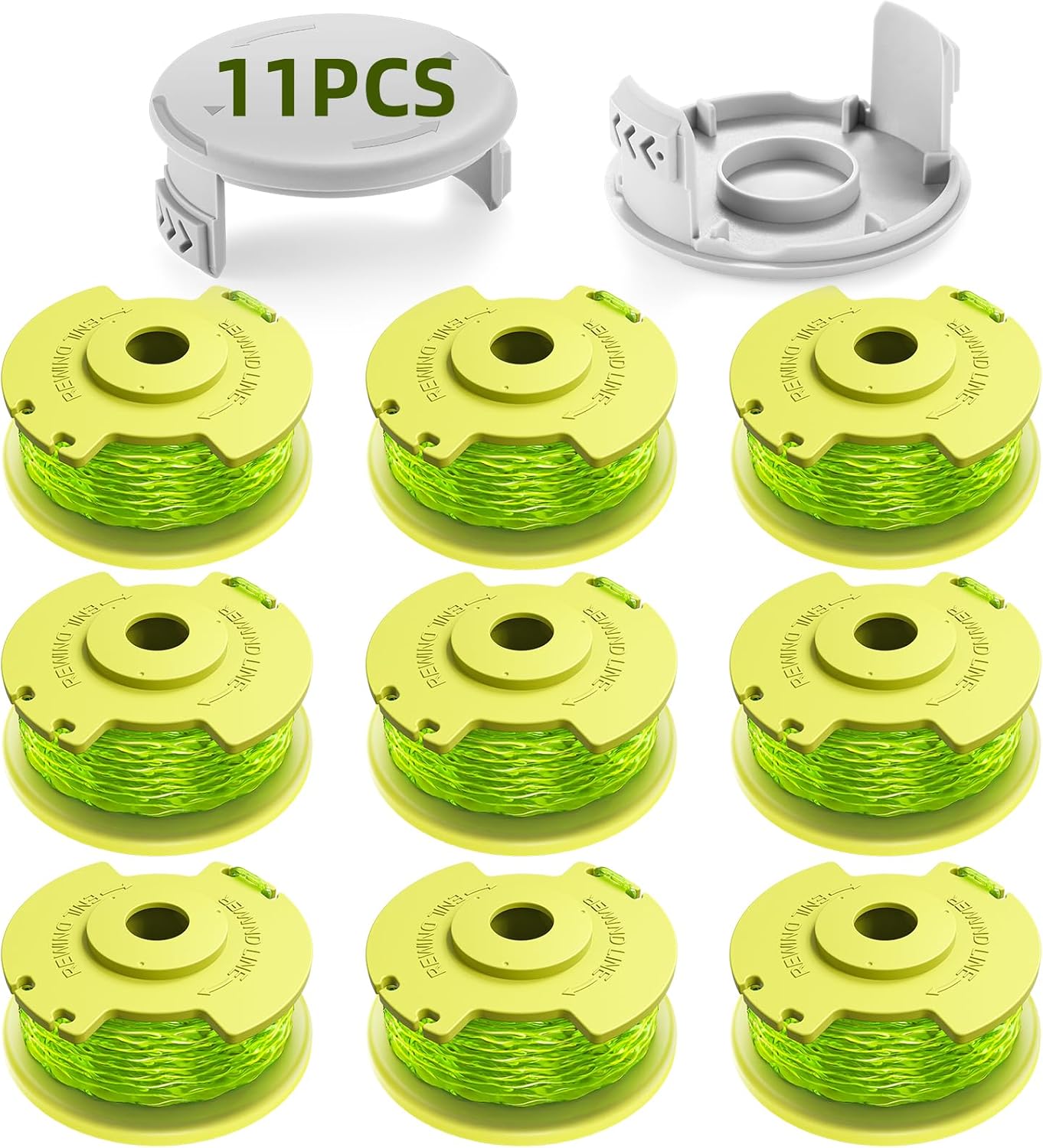 Trimmer String for Ryobi One Plus+ AC80RL3,11 FT/0.080-Inch，Spool Replacement Compatible with Ryobi 18v, 24v, and 40v Cordless Trimmers (9 Pack Trimmer Line & 2 Pack Trimmer Cap)